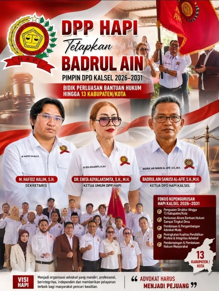 DPP HAPI Tetapkan Badrul Ain Pimpin DPD Kalsel 2026–2031, Bidik Perluasan Bantuan Hukum hingga 13 Kabupaten/Kota